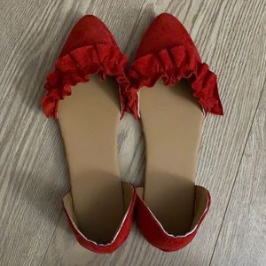 Red suede pointed toe summer sandals